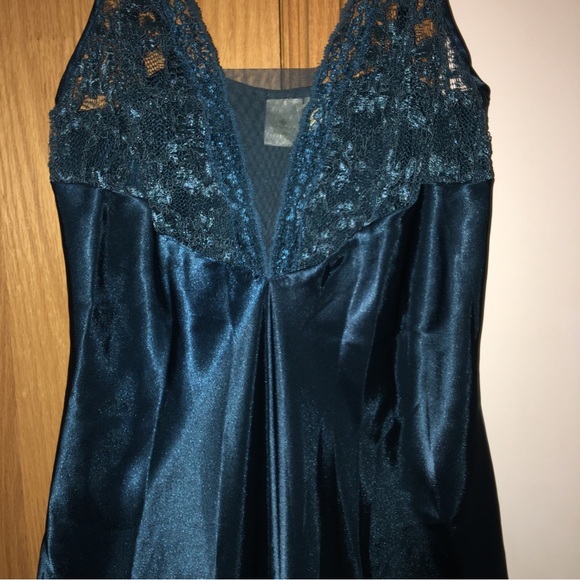 Vintage Victoria’s Secret turquoise satin lace w/mesh slip nightgown maxi dress - Picture 2 of 8